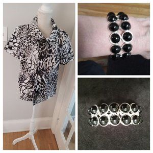 CHRISTOPHER&BANKS STRETCH ANIMAL PRINT BLACK BROWN JACKET SIZE M